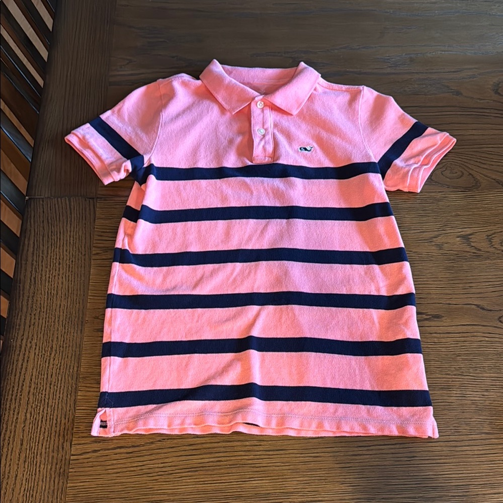 Vineyard Vines Kids Polo in Coral and Navy Stripes